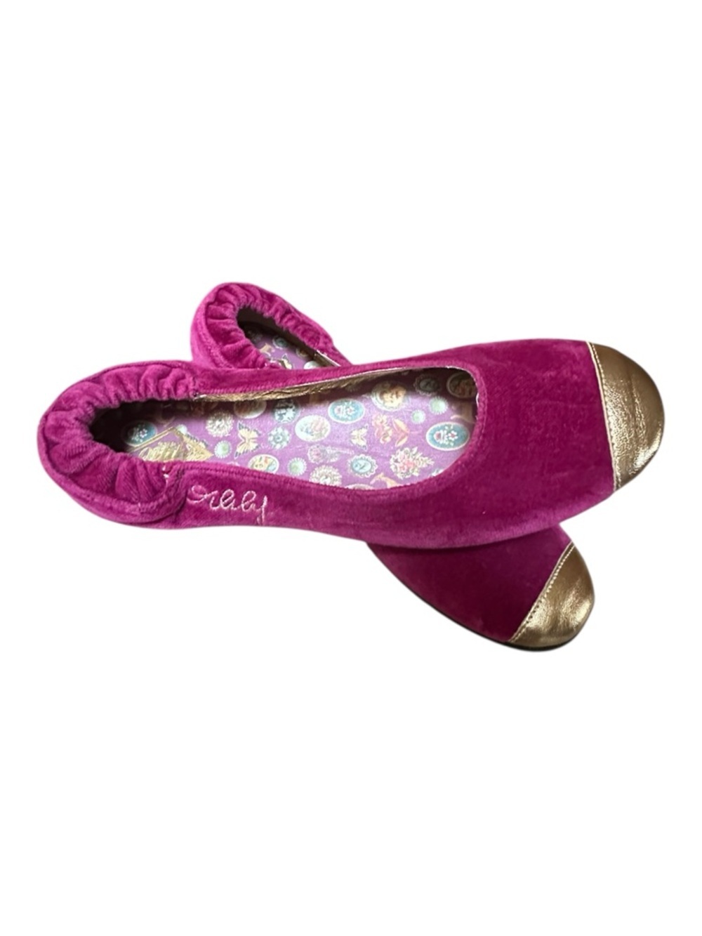 Oilily Magenta Velvet Ballet Flats with Gold Cap Toe